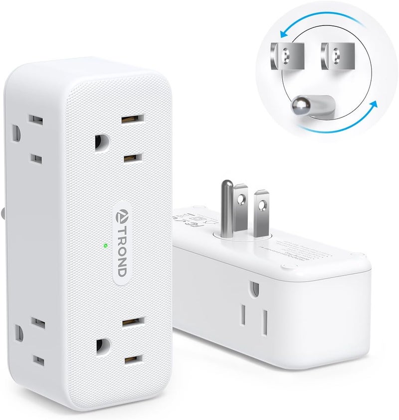 TROND Multi Plug Outlet Extender 2 Pack - 6 AC Outlet Splitter with 360° Rotating Plug, Wall Plug Adapter, 3 Way Multiplug Expander, Swivel Wall Extension Adapter for Bathroom Kitchen Office Travel - Image 1